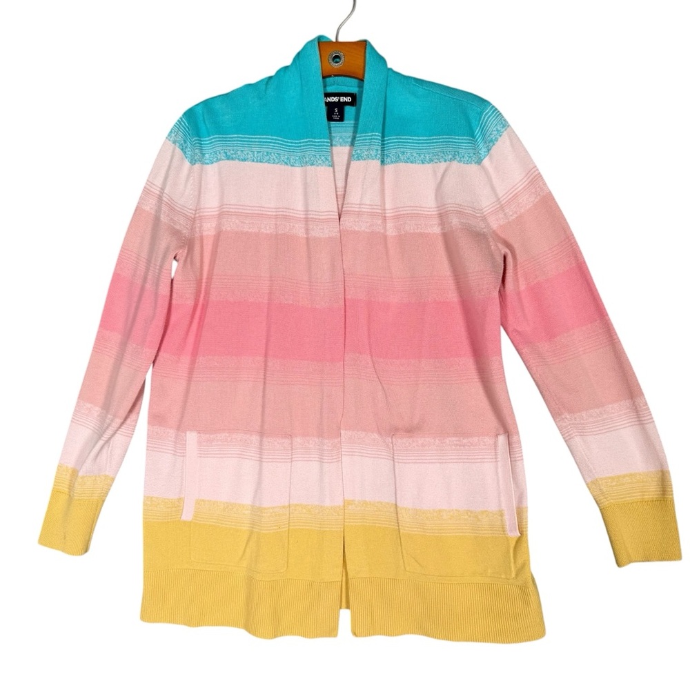 Land's End Striped 100% Cotton Cardigan Striped Bright Colorful S